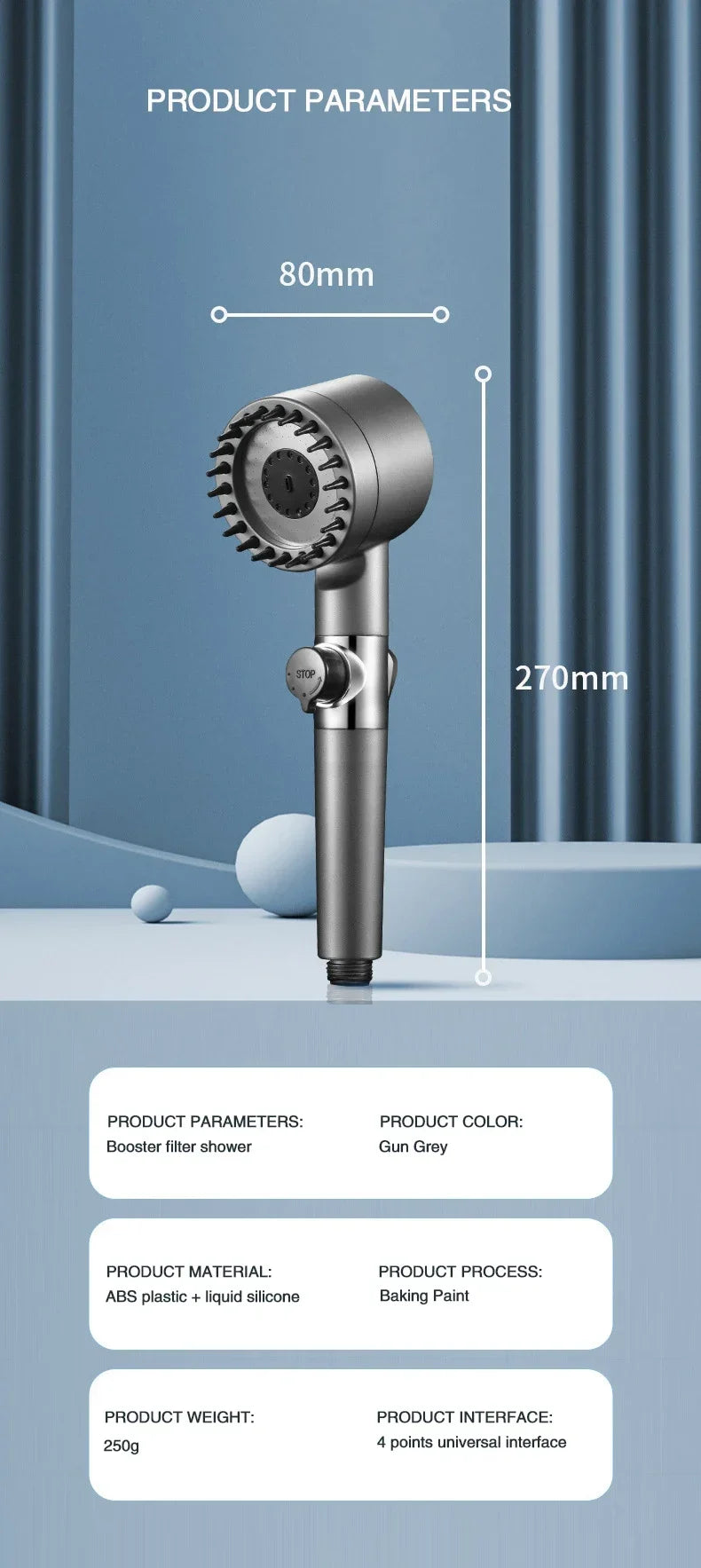 Sovere High Pressure Filtered Shower Head with Massage Function and Stop Button