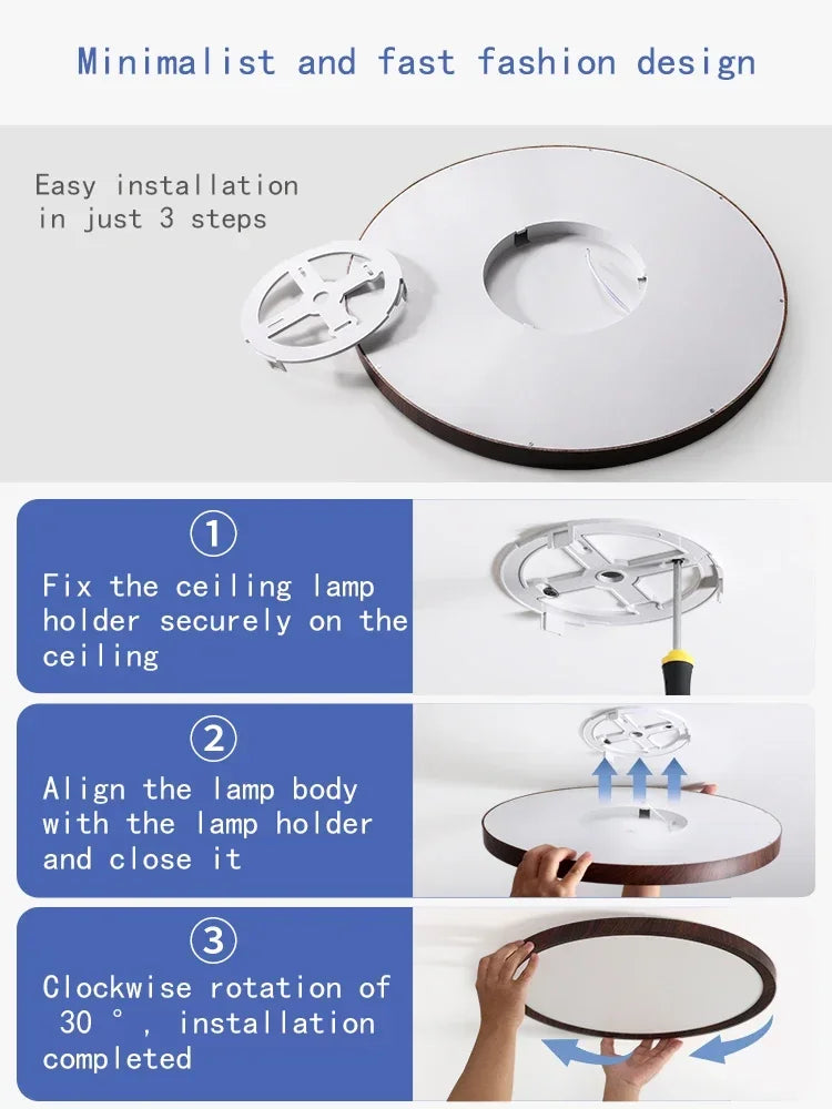 Majesta Ultrathin LED Ceiling Light with Adjustable Brightness and Walnut Finish