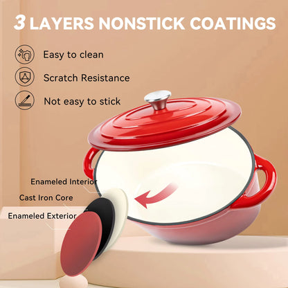 Novara Enamel Cast Iron Roasting Pan with Lid - Versatile 2-in-1 Design