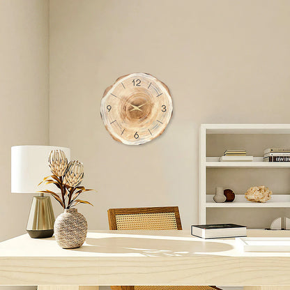 Royora Minimalist MDF Wood Wall Clock with Engraved Numbers, Tree Trunk Design