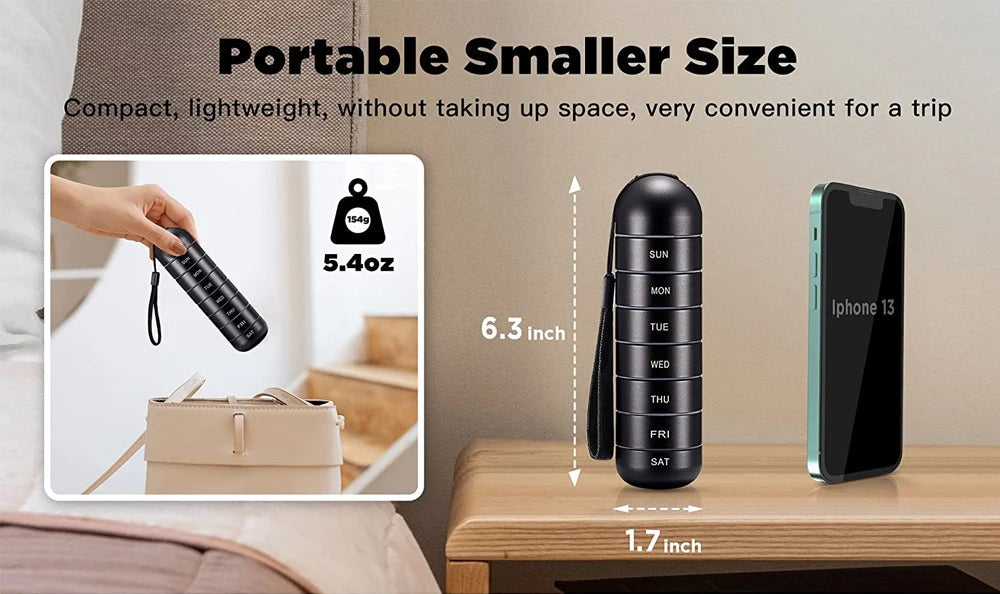 Eloria Aluminum 7-Day Portable Pill Organizer for Travel & Daily Medication