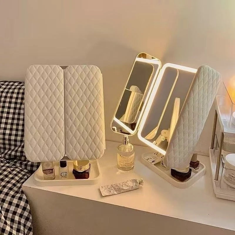 Novara Rectangular LED Vanity Mirror with 3 Lighting Modes, Foldable Design