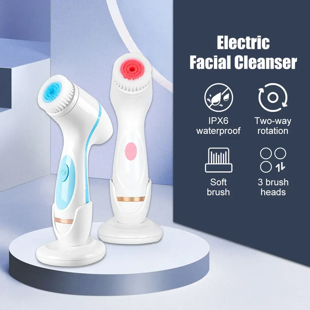 Sovere 3-in-1 Sonic Facial Cleanser with Brush Heads, Waterproof Face Wash System