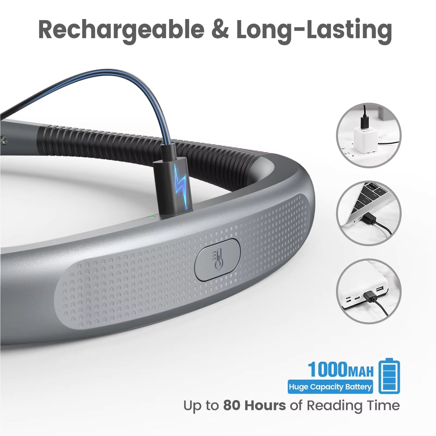 Sovere LED Neck Reading Light with 3 Color Modes - Rechargeable, Adjustable Brightness