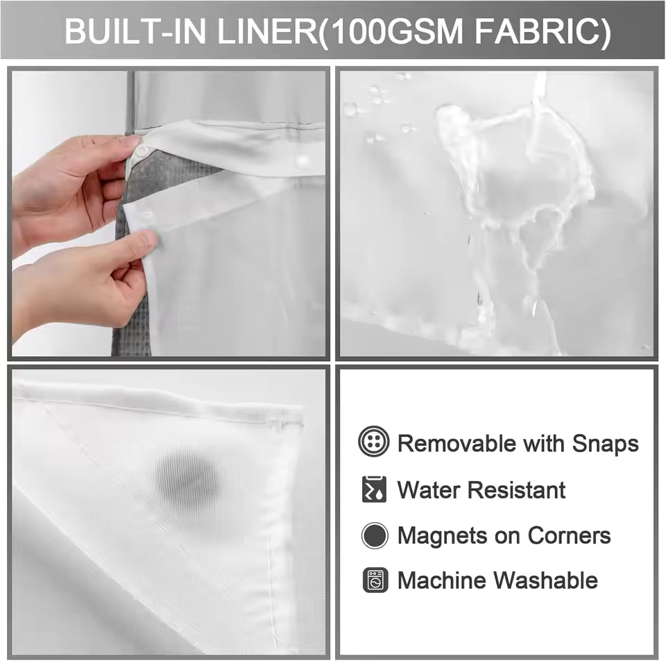 Sovere Hookless Shower Curtain with Snap-On Liner and Mesh Panel for Easy Installation