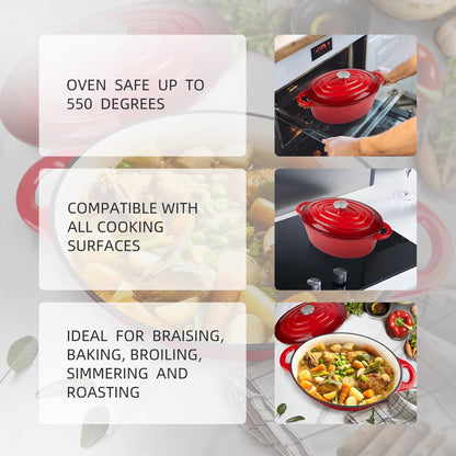 Novara Enamel Cast Iron Roasting Pan with Lid - Versatile 2-in-1 Design