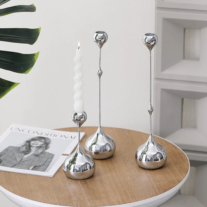 Royeva Modern Silver Candlestick Holder-Elegant Metal Taper Candle Stand Decor