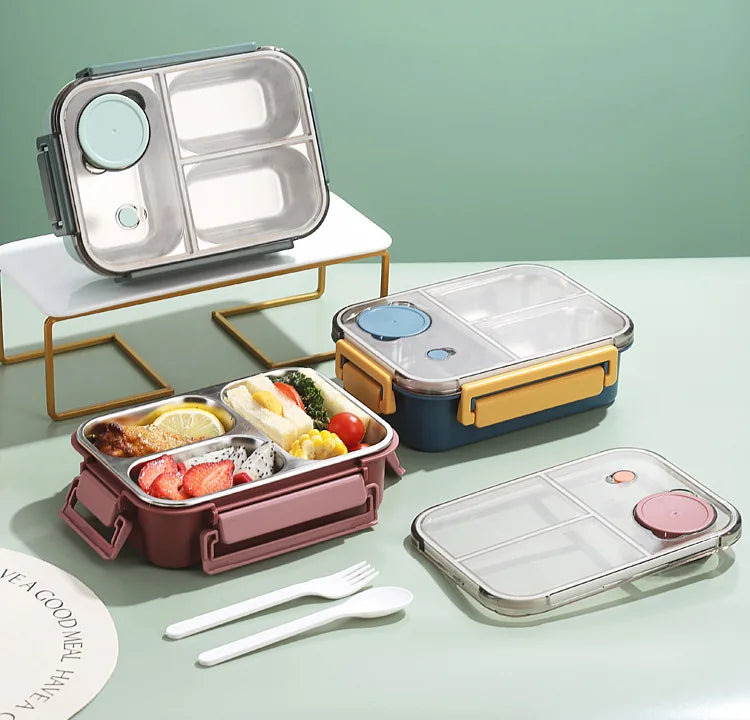 Insulated Stainless Steel Lunch Box with Divided Compartments and Leak-Resistant Lid