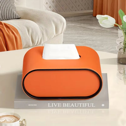 Royora Premium Leather Oval Tissue Box Holder for Home or Office Decor