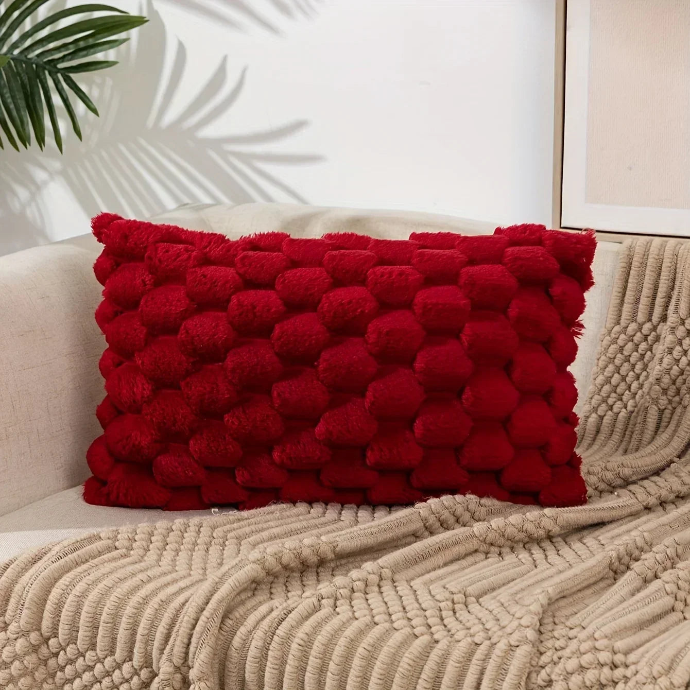 Sovere 3D Textured Cotton Blend Cushion Cover for Sofa and Bed with Hidden Zip Closure