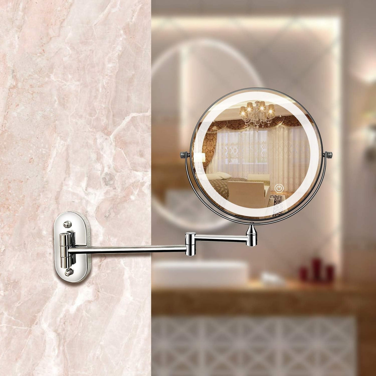 Skanto LED Magnifying Mirror | Rechargeable | Cosmetics & Bath | Chrome Silver 1