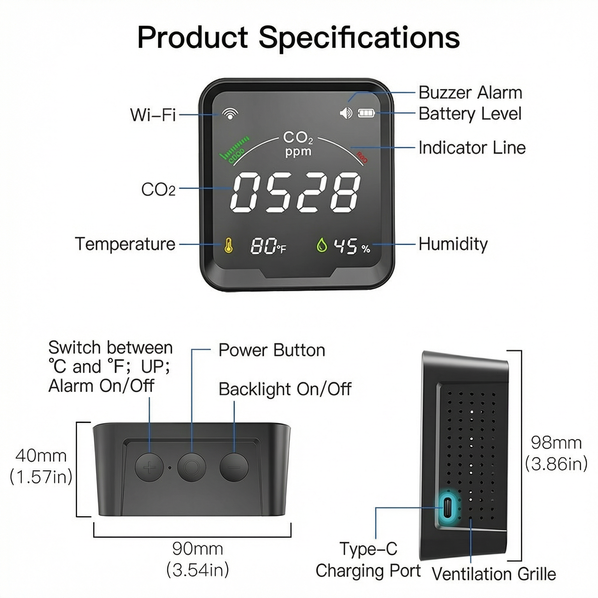 Smart Home CO2 Detector | Real-Time Air Quality Monitor with Instant Alerts 2