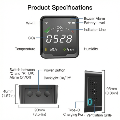 Smart Home CO2 Detector | Real-Time Air Quality Monitor with Instant Alerts 2
