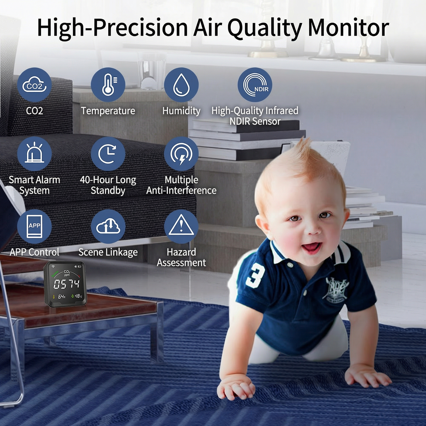 Smart Home CO2 Detector | Real-Time Air Quality Monitor with Instant Alerts 3