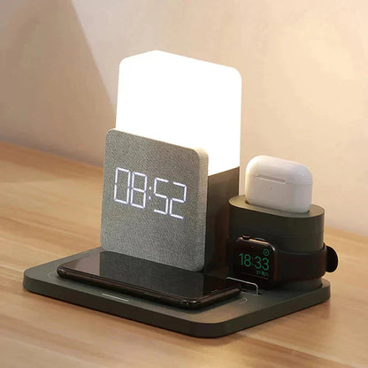Sovere 4-in-1 Fast Wireless Charger with Adjustable Lamp and Alarm Clock 0