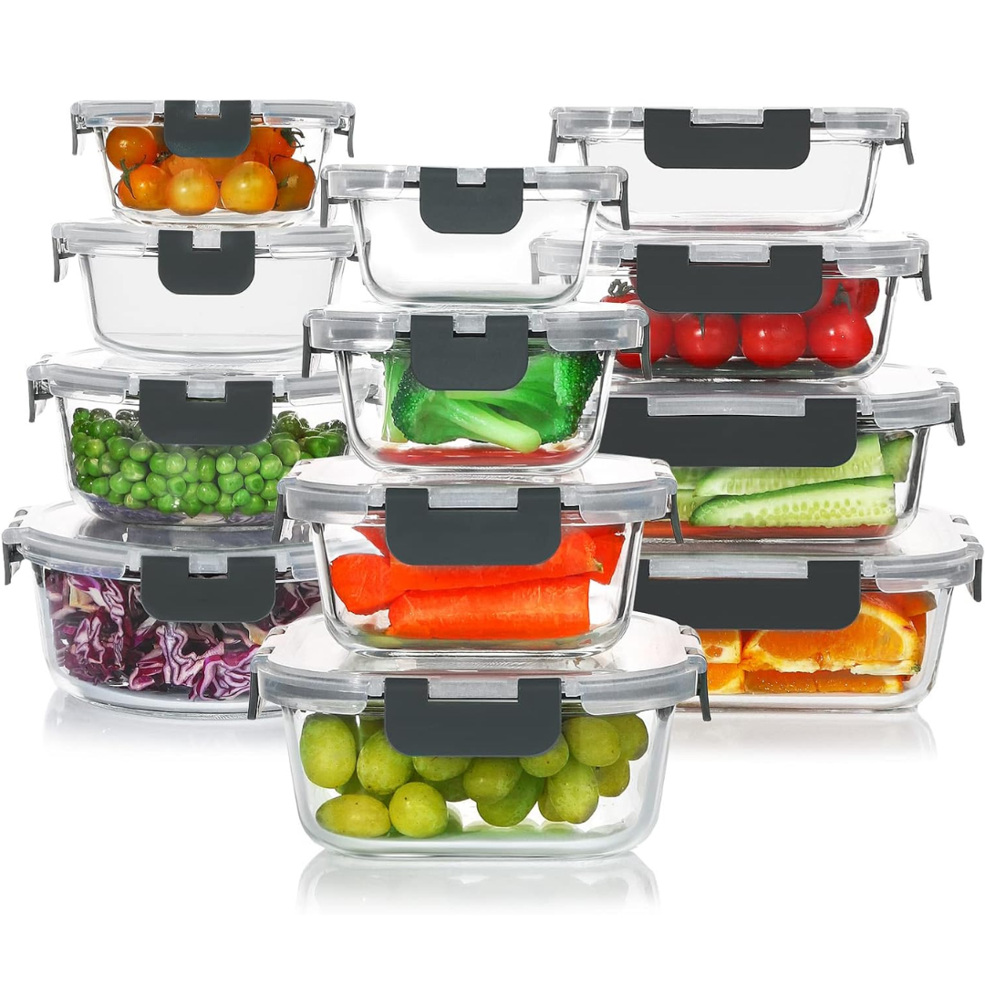 Sovere Airtight Glass Food Storage Containers Set - 24-Piece Meal Prep Tupperware 0