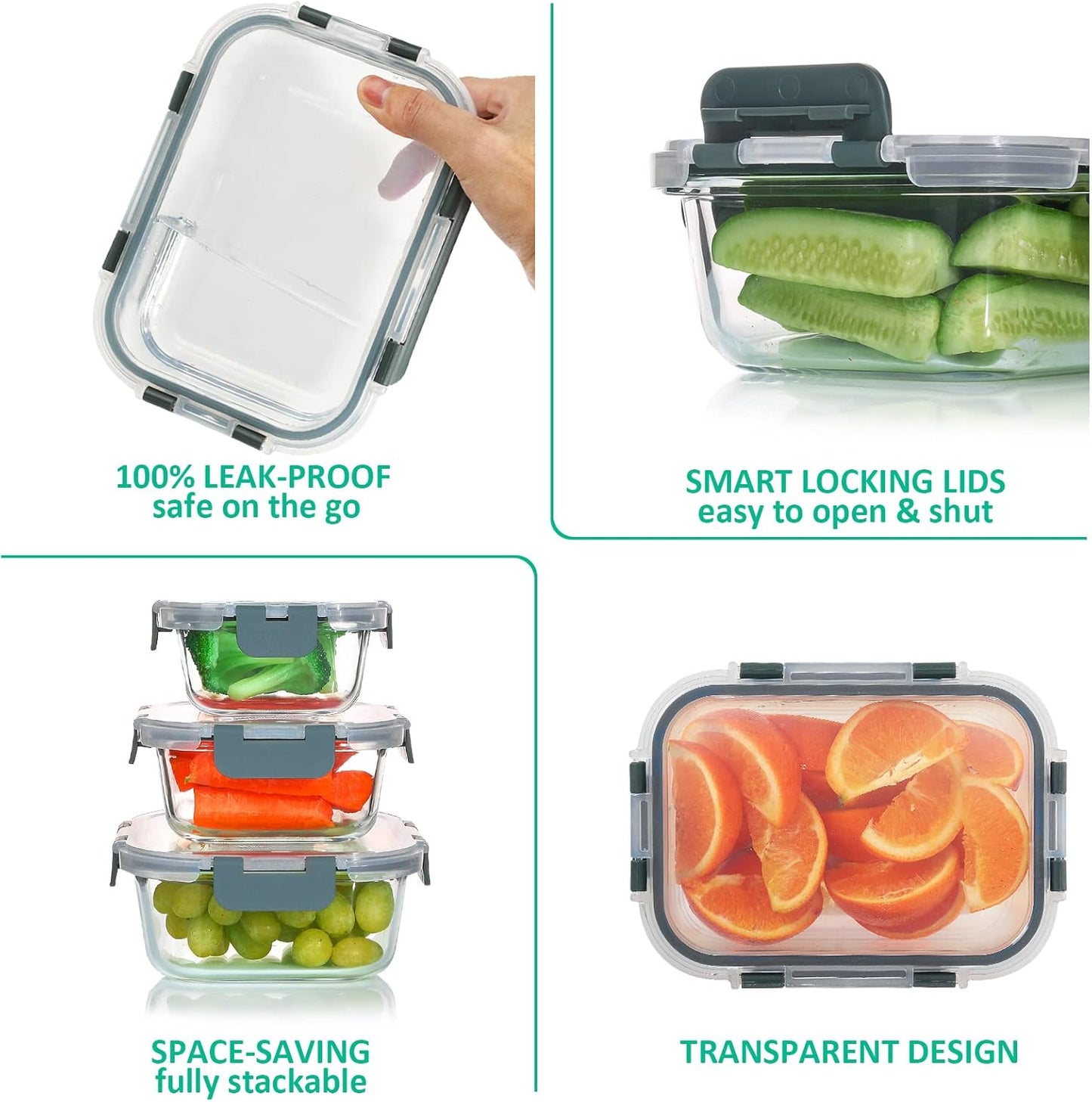 Sovere Airtight Glass Food Storage Containers Set - 24-Piece Meal Prep Tupperware 3