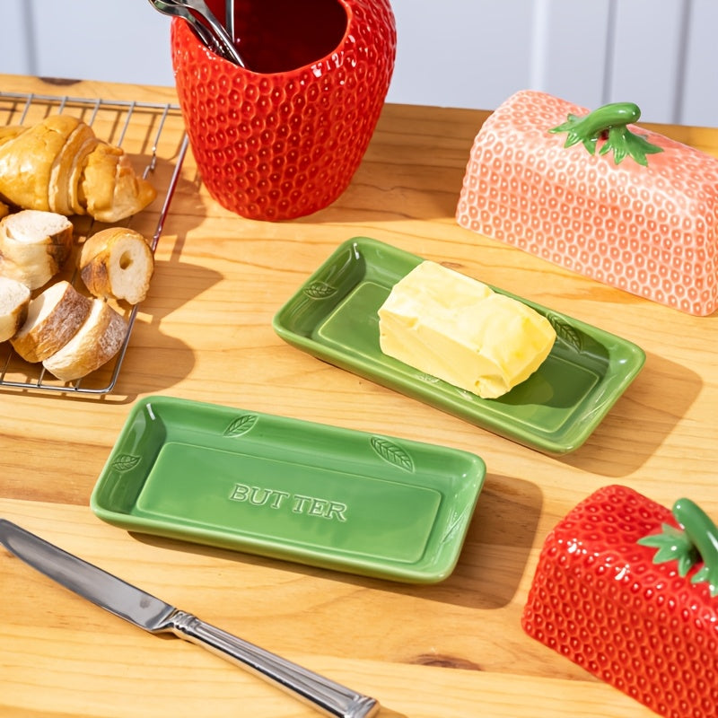 Sovere Ceramic Butter Dish with Lid, Strawberry Design for Fresh Butter Storage 5