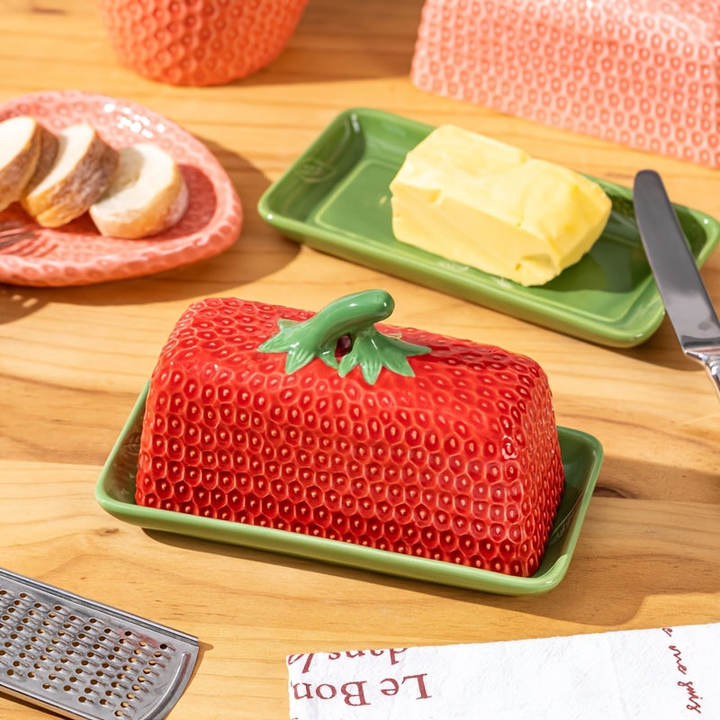 Sovere Ceramic Butter Dish with Lid, Strawberry Design for Fresh Butter Storage 6
