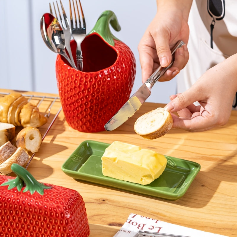 Sovere Ceramic Butter Dish with Lid, Strawberry Design for Fresh Butter Storage 7