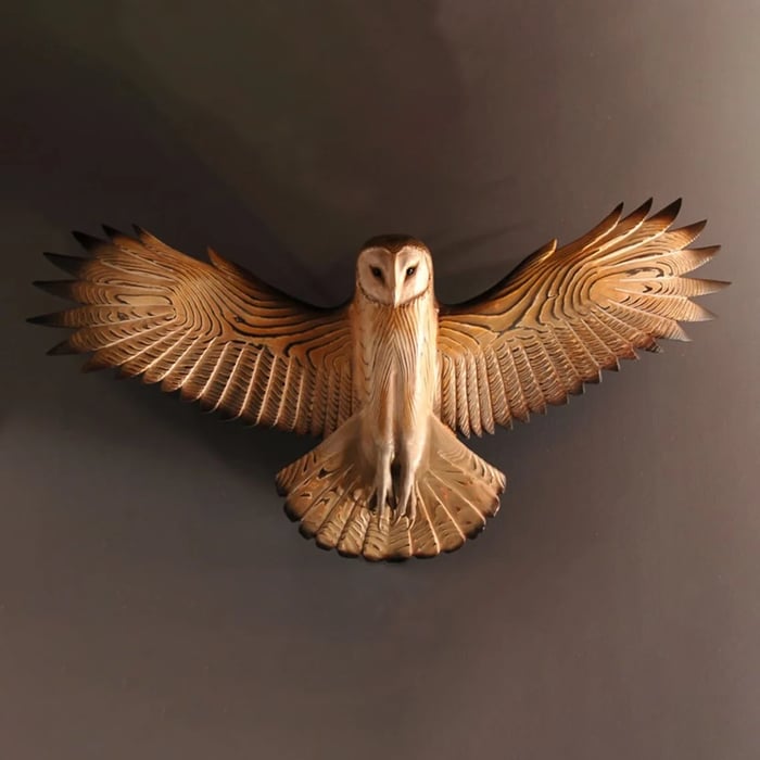 Sovere Handcrafted Owl Wall Art Sculpture in Natural Wood Finish for Unique Home Decor 0