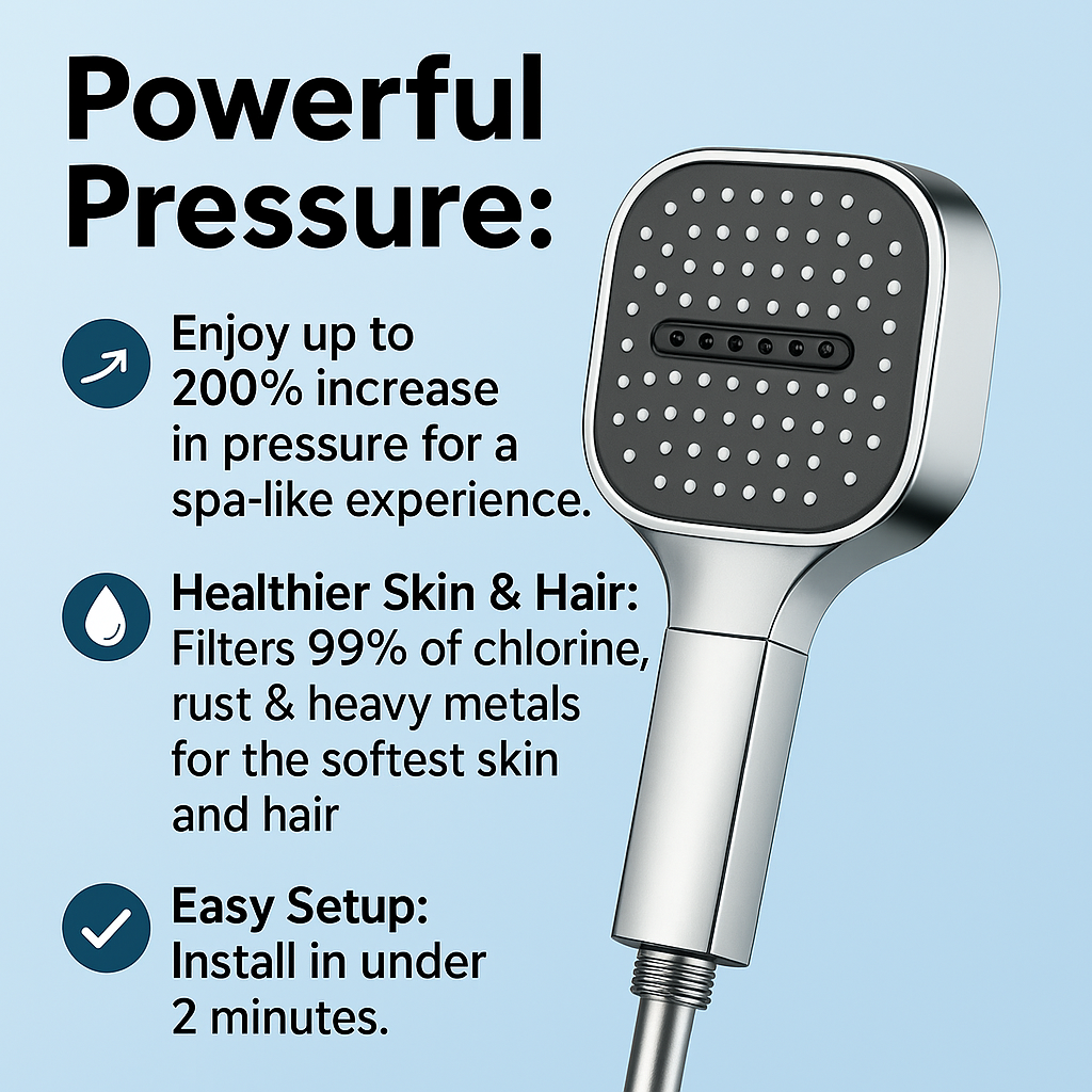 Sovere High Pressure Shower Head with Turbo Boost Filtration & 3 Spray Modes 1