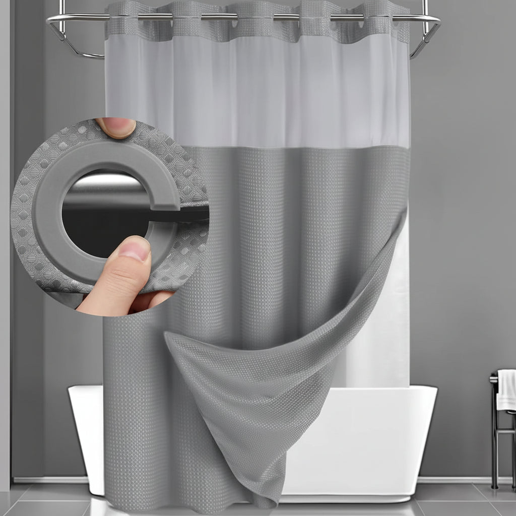 Sovere Hookless Shower Curtain with Snap-On Liner and Mesh Panel for Easy Installation 0