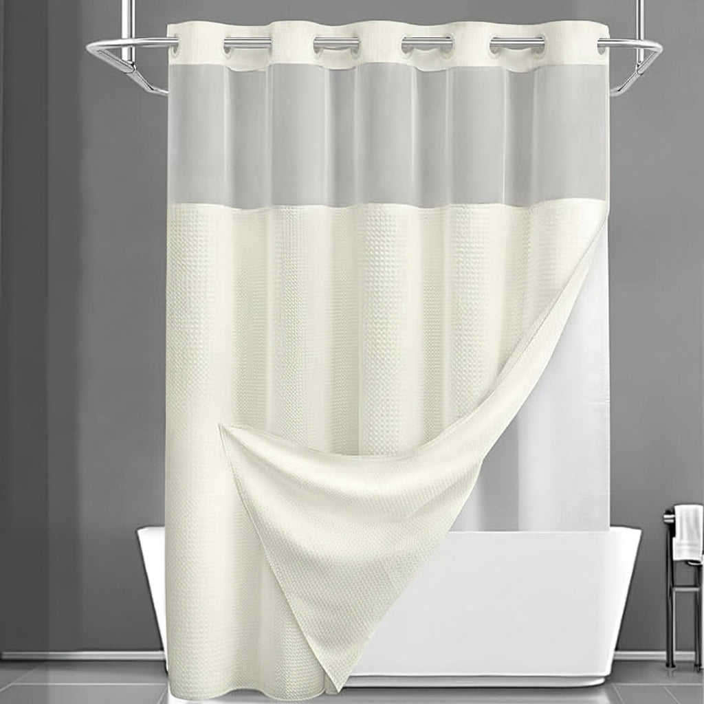 Sovere Hookless Shower Curtain with Snap-On Liner and Mesh Panel for Easy Installation 4