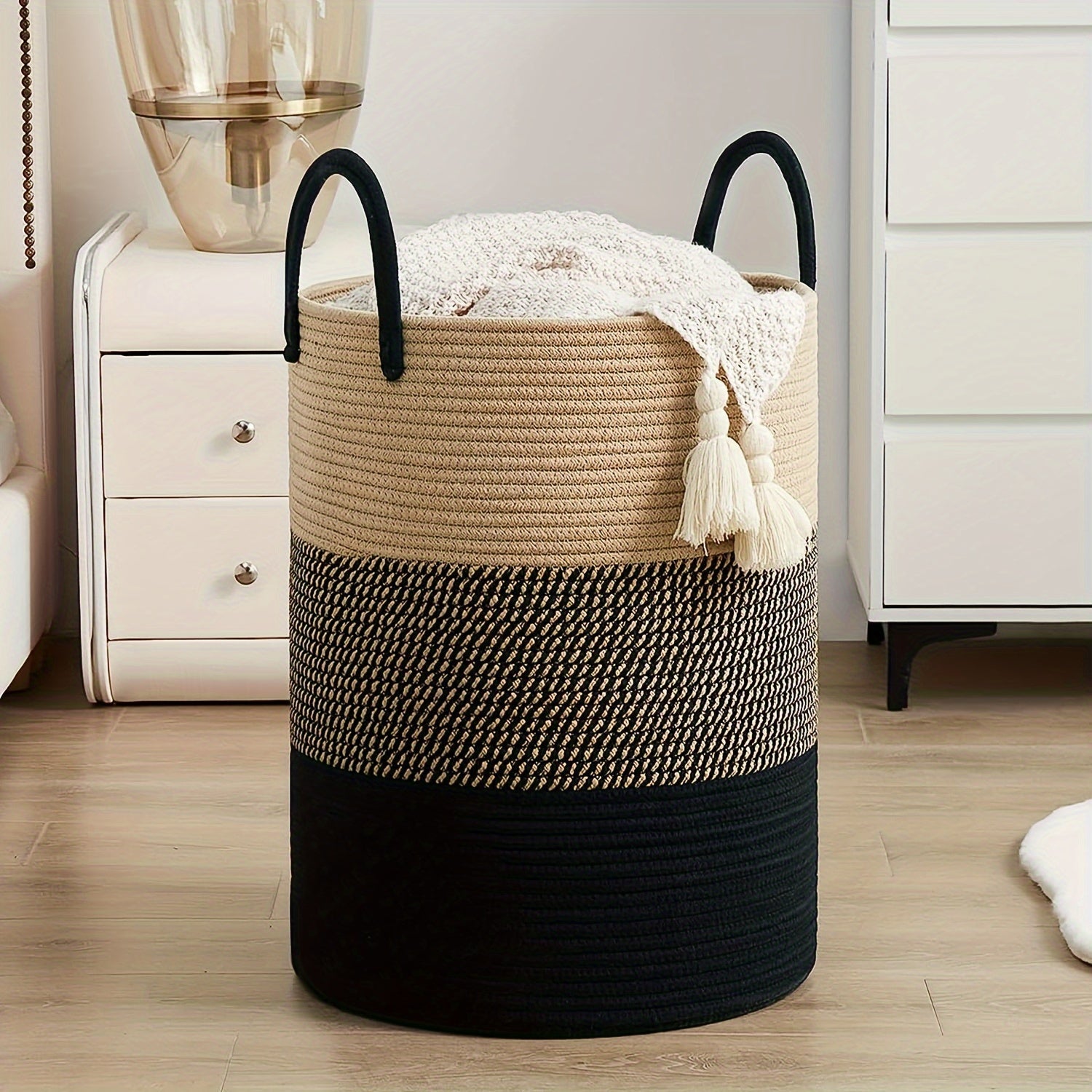 Sovere Large Cotton Rope Laundry Hamper with Handles for Modern Home Decor 0