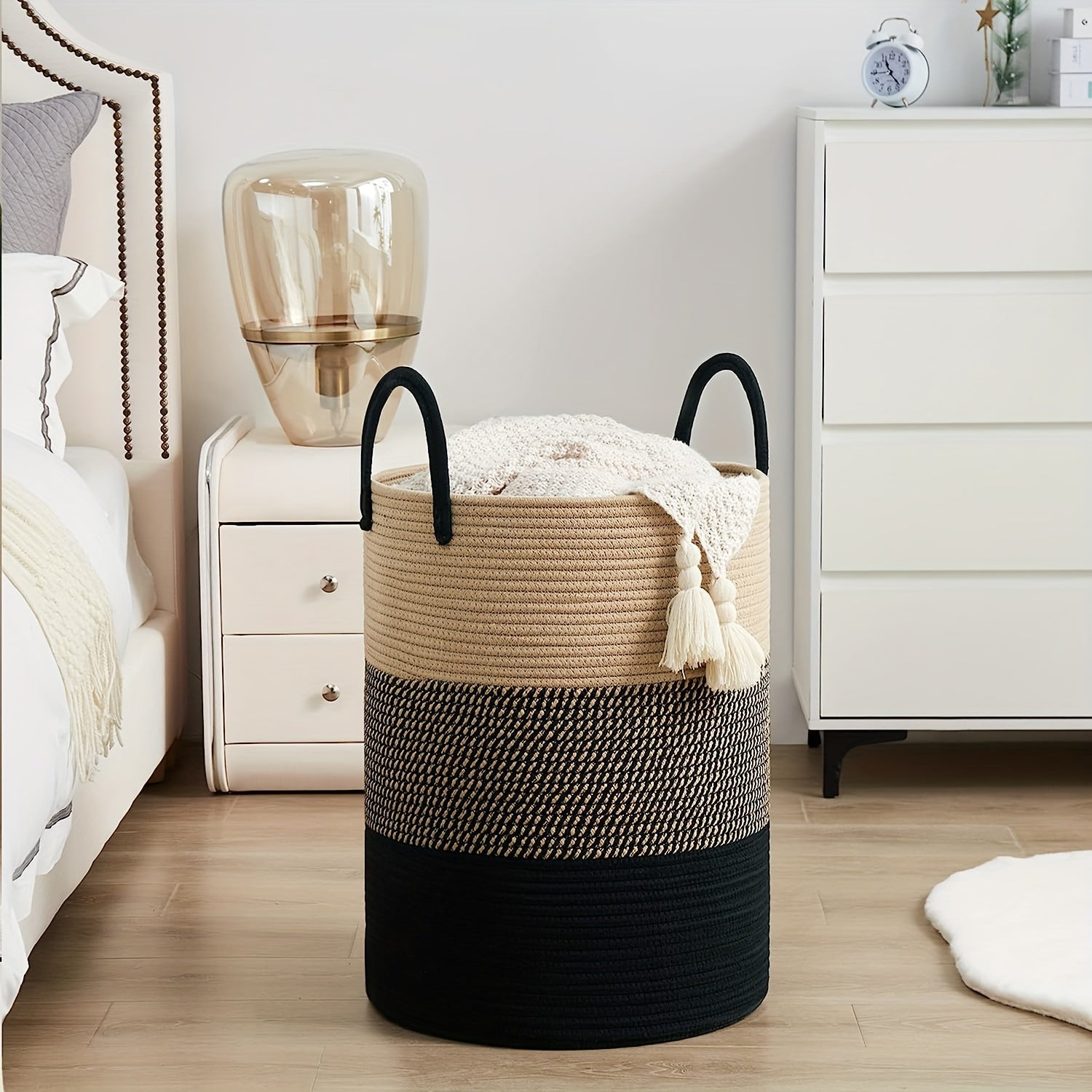 Sovere Large Cotton Rope Laundry Hamper with Handles for Modern Home Decor 1