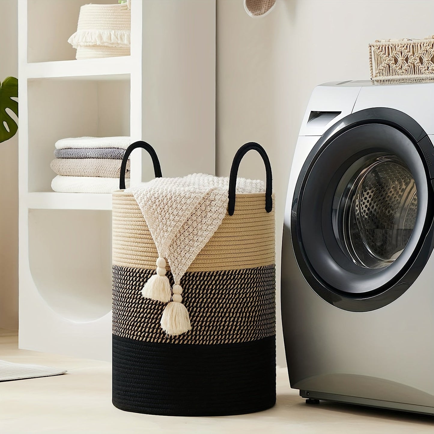 Sovere Large Cotton Rope Laundry Hamper with Handles for Modern Home Decor 2