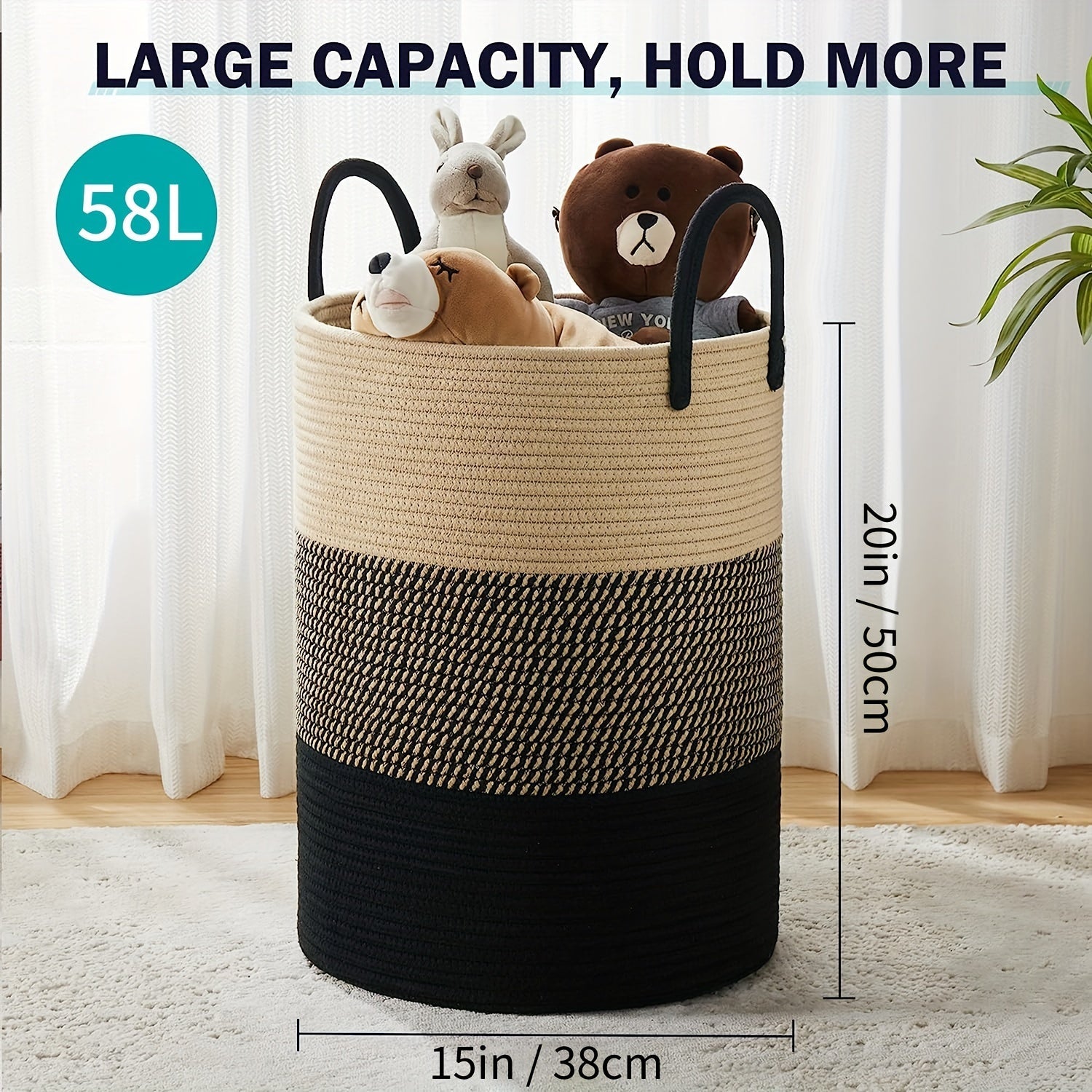 Sovere Large Cotton Rope Laundry Hamper with Handles for Modern Home Decor 3
