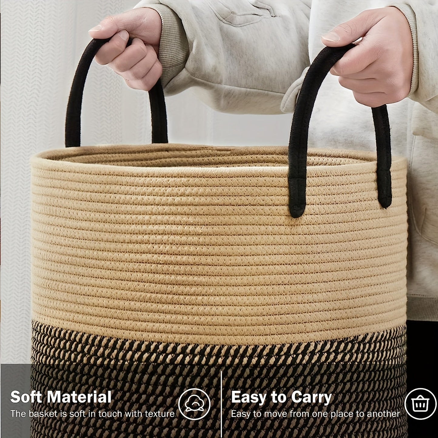 Sovere Large Cotton Rope Laundry Hamper with Handles for Modern Home Decor 4