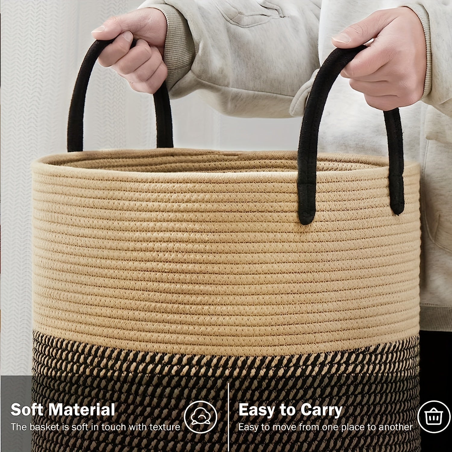 Sovere Large Cotton Rope Laundry Hamper with Handles for Modern Home Decor 4