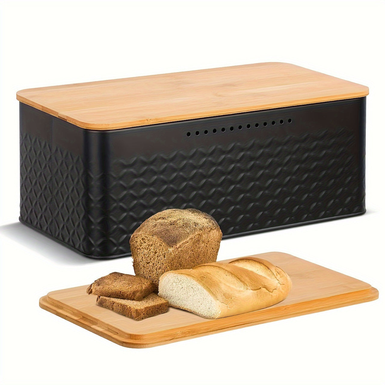 Sovere Metal Bread Box with Bamboo Lid for Fresh Bread Storage and Kitchen Organization 0