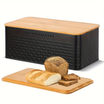 Sovere Metal Bread Box with Bamboo Lid for Fresh Bread Storage and Kitchen Organization 0