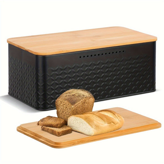 Sovere Metal Bread Box with Bamboo Lid for Fresh Bread Storage and Kitchen Organization 0