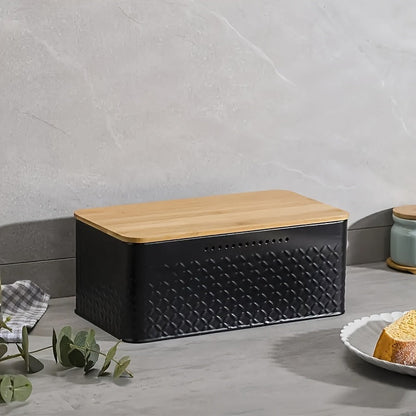 Sovere Metal Bread Box with Bamboo Lid for Fresh Bread Storage and Kitchen Organization 1