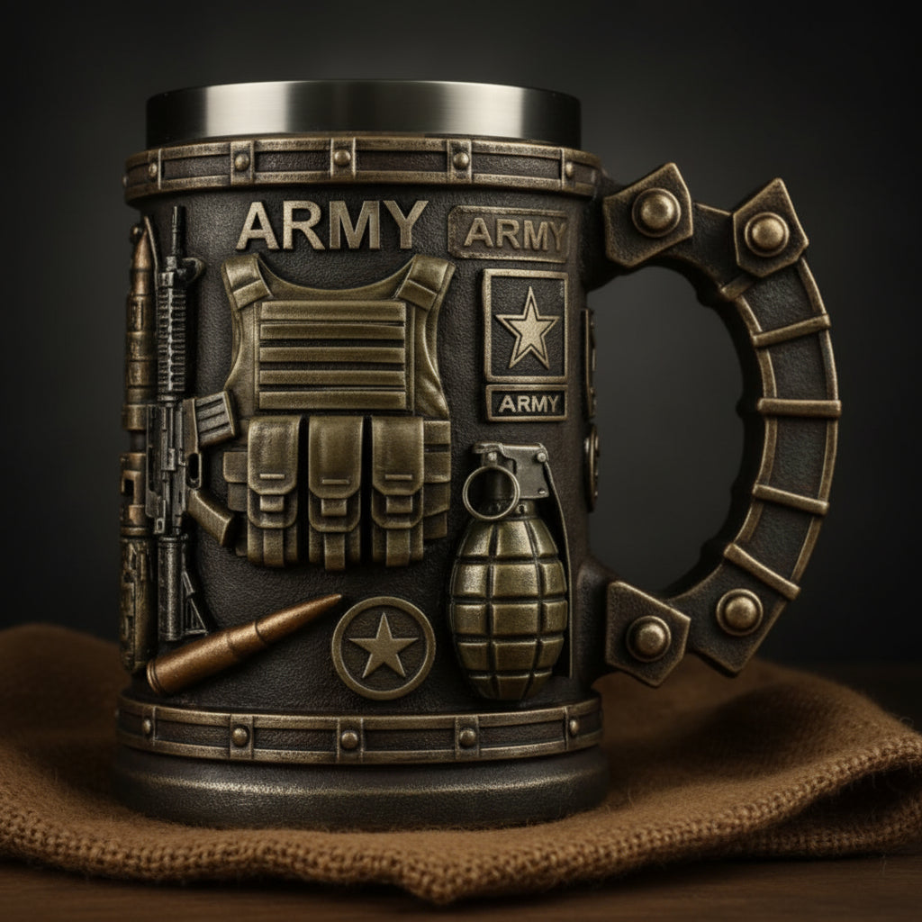 Sovere Military Style Insulated Mug with 3D Tactical Design - 15 oz Stainless Steel Coffee and Tea Cup 0
