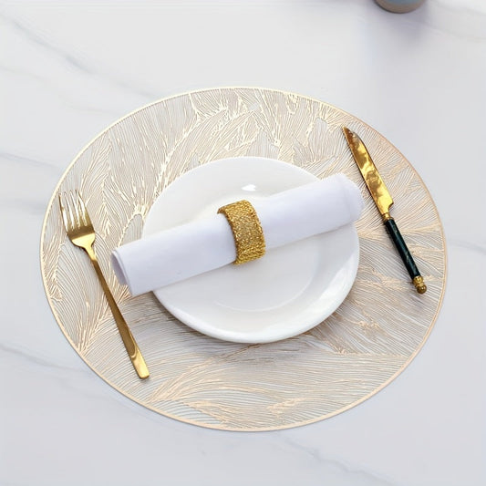 Sovere Round Gold Leaf Placemats Set of 6 - Heat-Resistant Table Mats 0