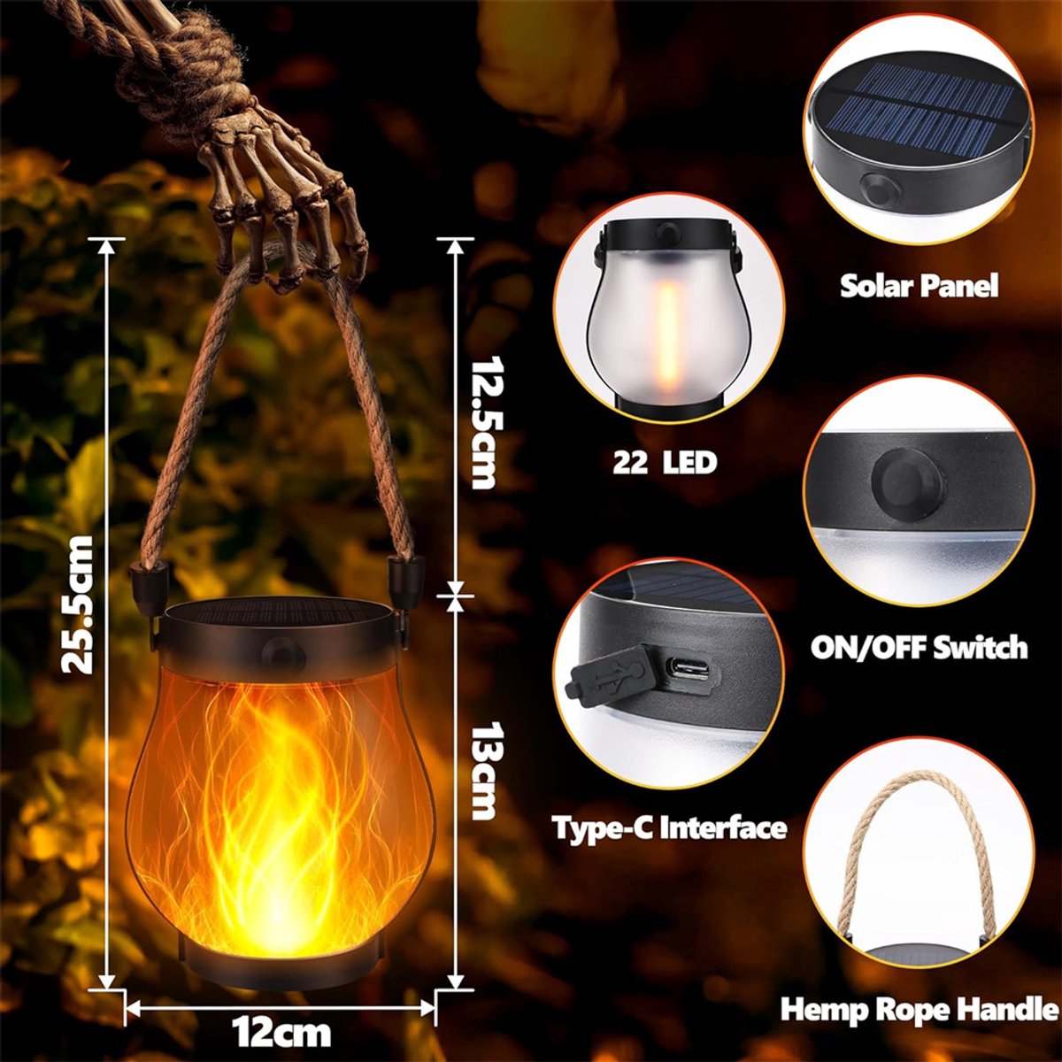Sovere Solar Lanterns with LED Flame-Effect Lighting, USB Rechargeable Camping Lights 6