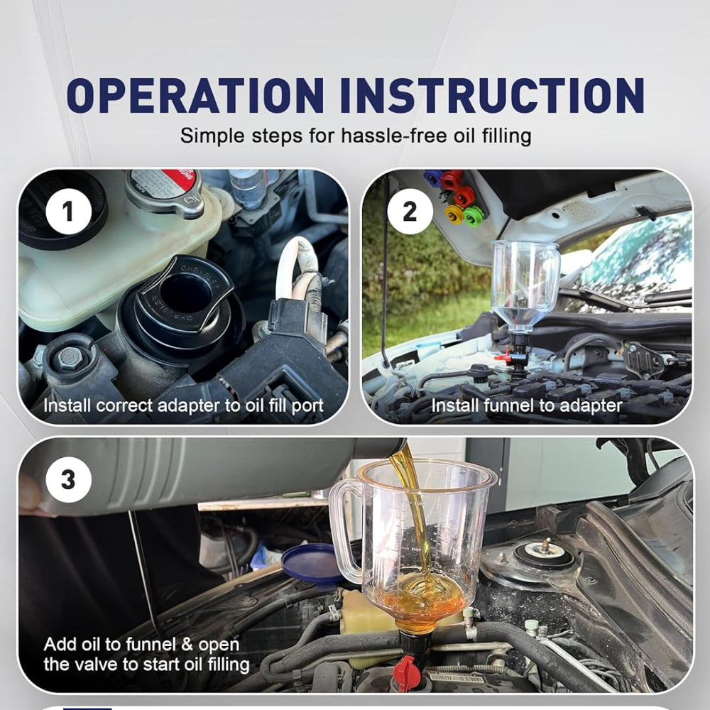 Sovere Spill Proof Engine Oil Funnel Kit with Adapters for Car Oil Changes 5