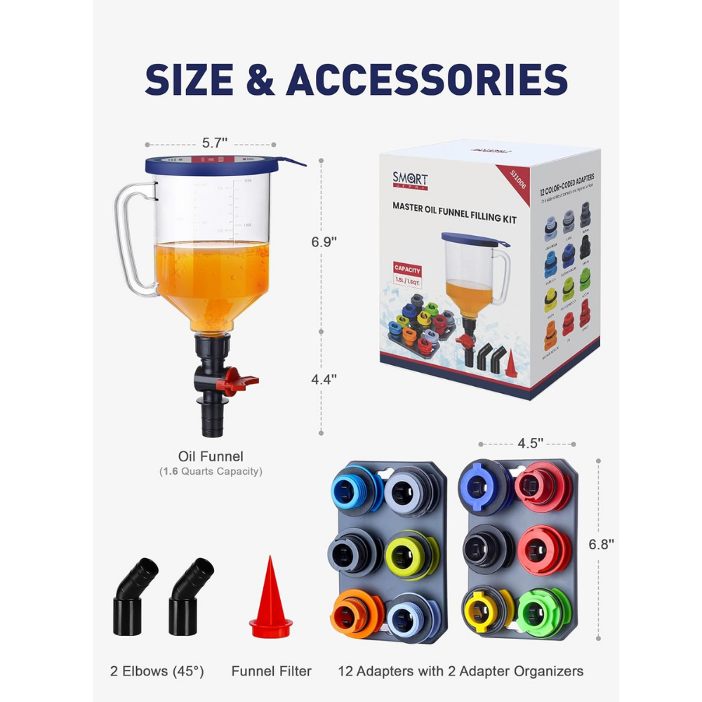 Sovere Spill Proof Engine Oil Funnel Kit with Adapters for Car Oil Changes 6