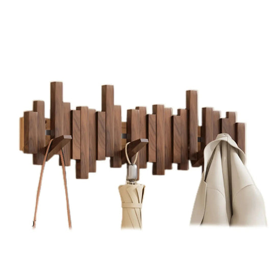 Sovere Stylish Wall Mounted Coat Rack with Foldable Hooks in Walnut and Beech Wood 0
