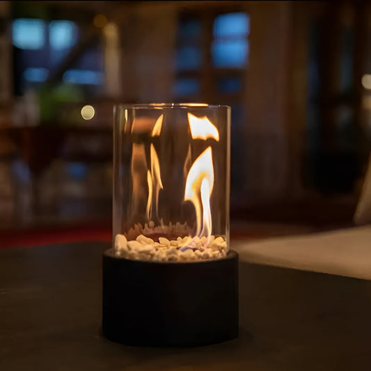 Sovere Tabletop Ethanol Fireplace with Glass Cylinder for Indoor and Outdoor Use 0