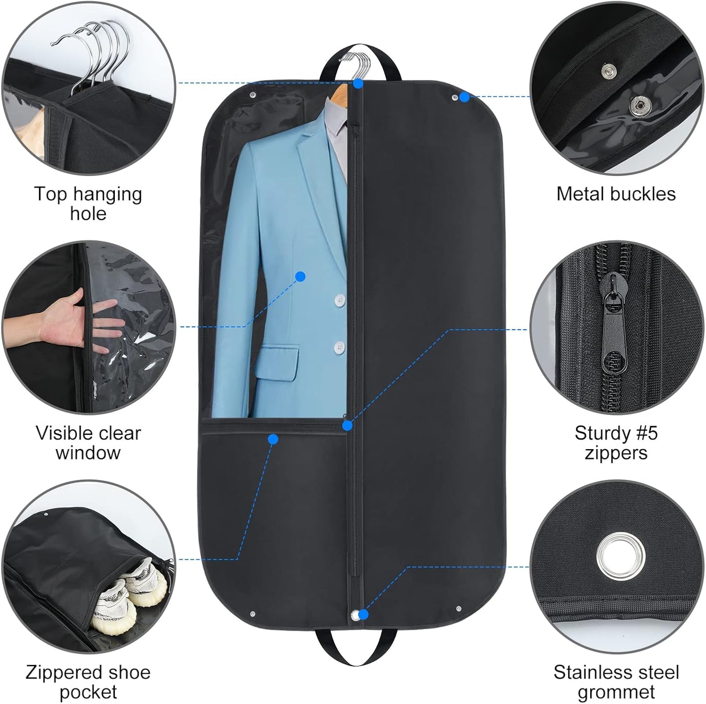 Sovere Waterproof Oxford Garment Bag for Suits and Dresses with Gusset and Pockets 4