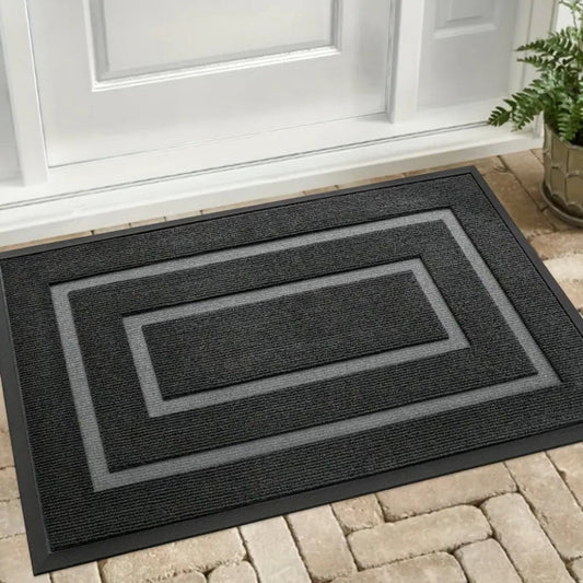 Sovere Waterproof Rubber Door Mat, Non-Slip Outdoor/Indoor Welcome Mat with Geometric Border 0