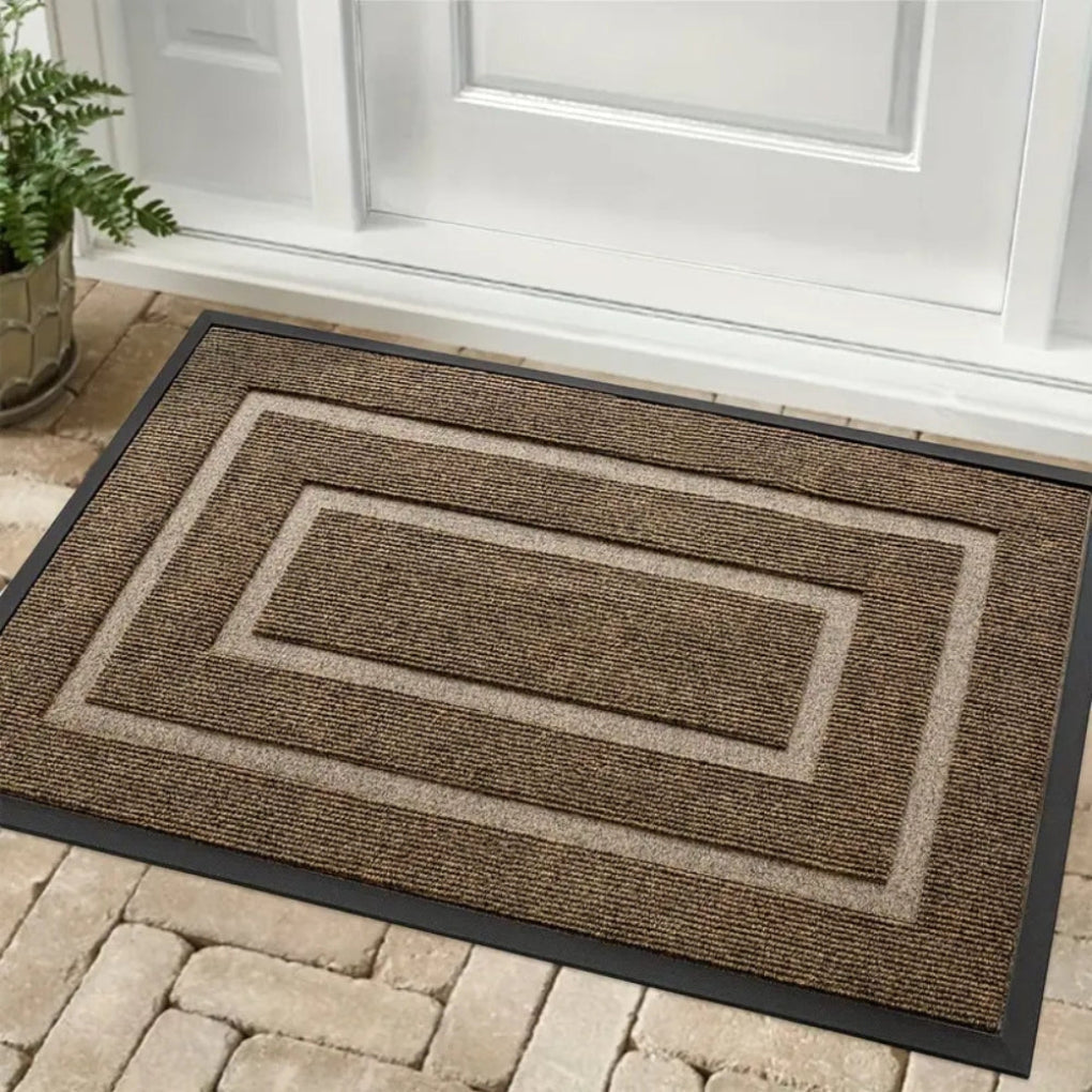 Sovere Waterproof Rubber Door Mat, Non-Slip Outdoor/Indoor Welcome Mat with Geometric Border 1