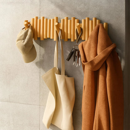 Sovere Wooden Wall Coat Rack with Fold-Down Hooks for Entryway Storage 1