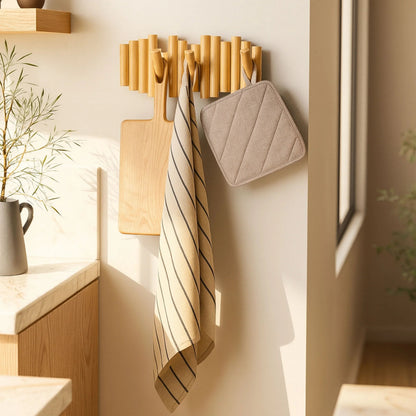 Sovere Wooden Wall Coat Rack with Fold-Down Hooks for Entryway Storage 2